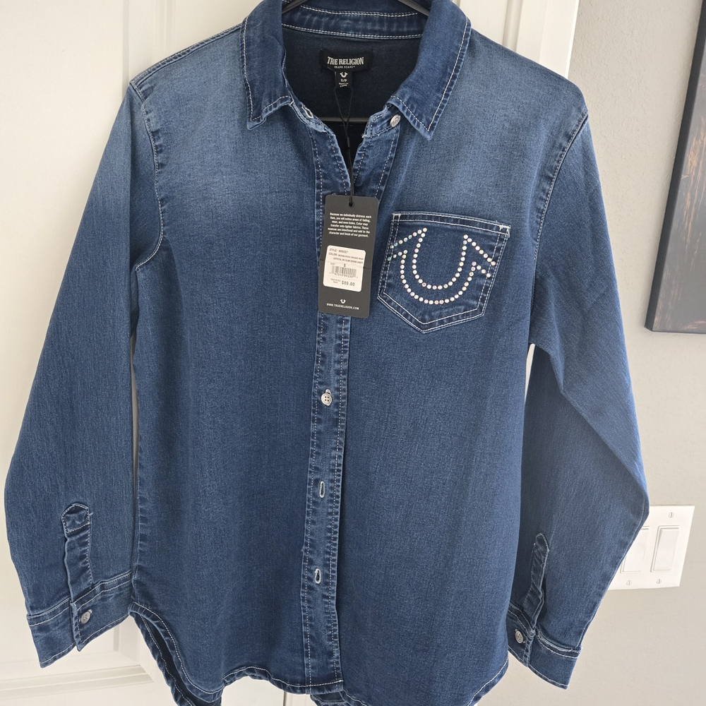 True Religion Blue Denim Shirt - Picture 3 of 7